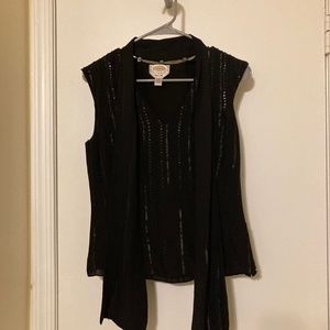Sleeveless black sequined silk top